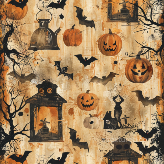 Featuring Vintage Halloween Pumpkins, Bats & Lanterns Vintage Halloween texture preview