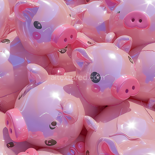 Seamless 3D Inflated PBR Texture of Glossy Pink Vinyl Piggy Shapes