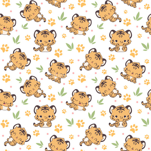Pattern Bundle - Seamless 3D Pattern PBR Texture with Adorable Cartoon Tiger Motifs and Paw Prints texture preview