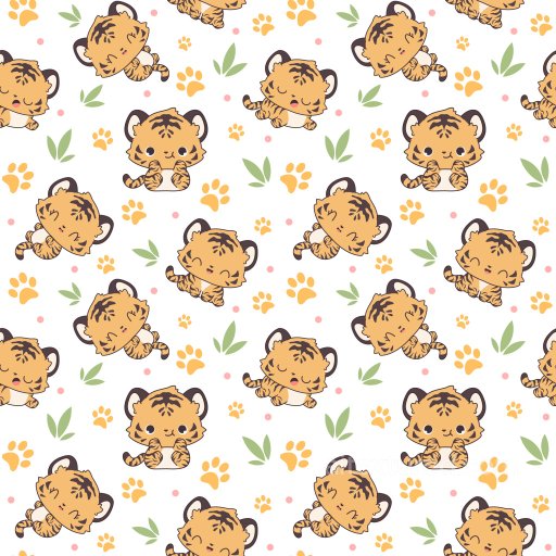 Pattern PBR Texture with Adorable Cartoon Tiger Motifs and Paw Prints seamless Pattern Bundle PBR texture