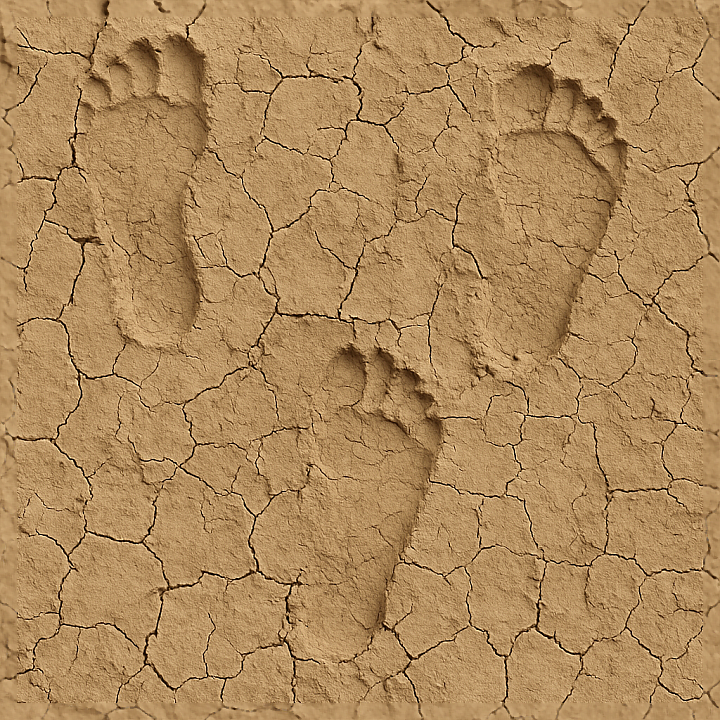 Dry Clay Footprints With Cracked Earth Surface seamless PBR texture preview