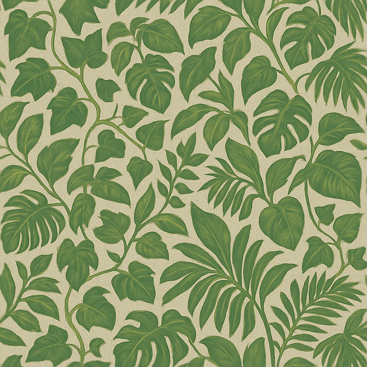 Wallpaper With Tropical Botanical Ivy Vine Leafy Canvas seamless PBR texture preview