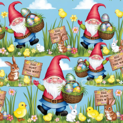 seamless Seamless 3D PBR Easter digital paper texture featuring cheerful gnomes, chicks, rabbits, and eggs texture 8k free download PBR