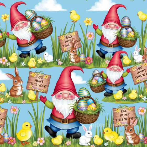 Easter Digital Paper Texture Featuring Cheerful Gnomes, Chicks, Rabbits, And Eggs All Easter Digital paper texture preview