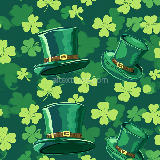 Seamless 3D PBR Digital Paper Texture Featuring Shamrocks and Green Leprechaun Hats
