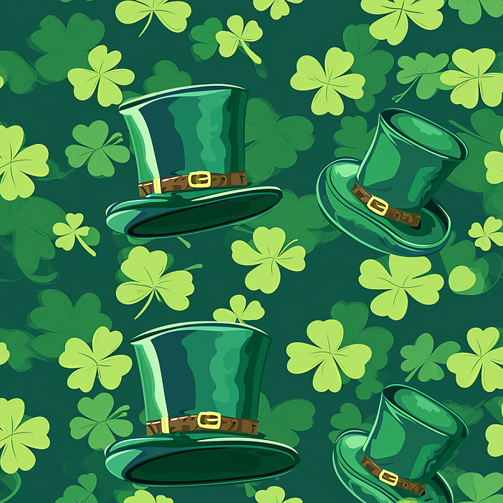 Digital Paper Featuring Shamrocks and Green Leprechaun Hats seamless PBR texture preview