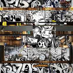 seamless Seamless 3D PBR Texture Featuring Black & White Street Graffiti Art texture 8k free download PBR