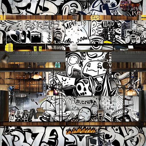 Seamless 3D PBR Texture Featuring Black & White Street Graffiti Art