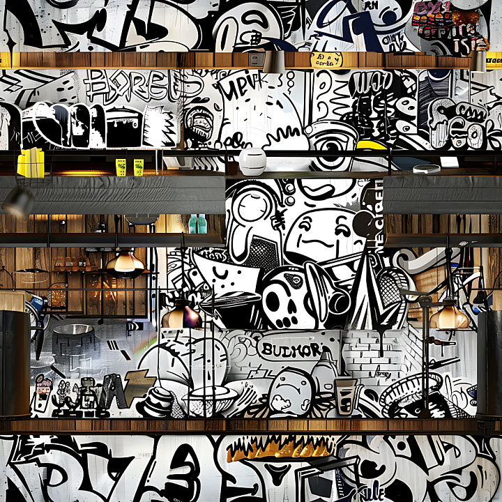 Featuring Black & White Street Graffiti Art seamless PBR texture preview