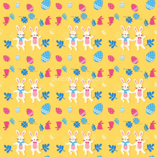 Seamless 3D PBR Texture with Playful Easter Bunnies and Eggs on Yellow