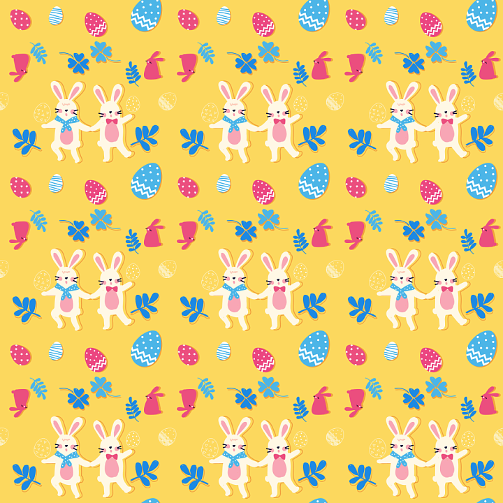 Digital Paper Featuring Cute Easter Bunnies and Colorful Eggs seamless PBR texture preview