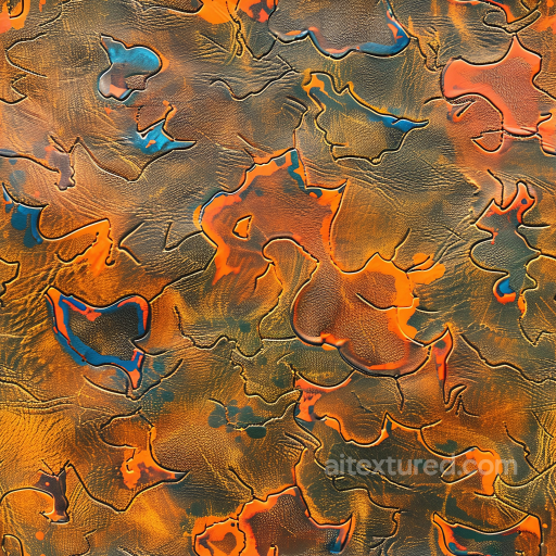 Cracked Distressed Orange Leather Texture with Multicolor Patina seamless Leather PBR texture