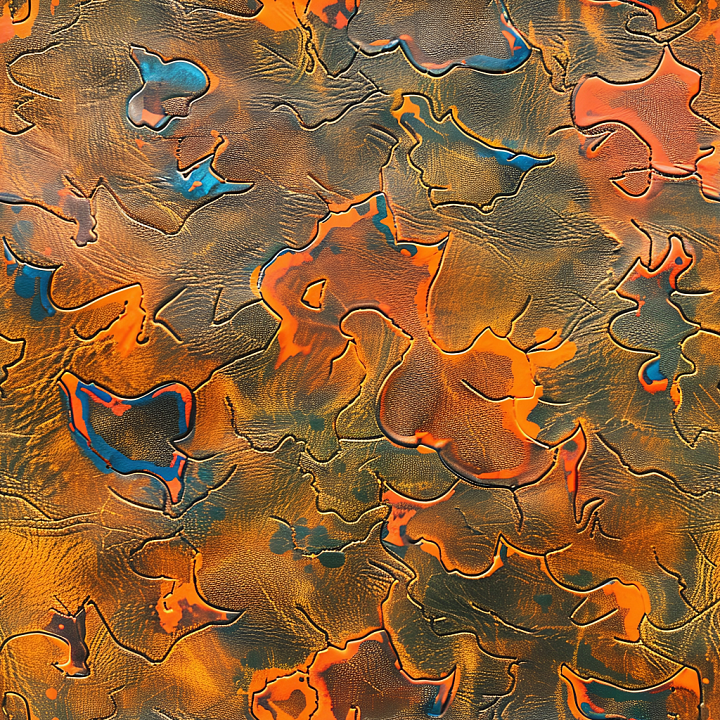 Cracked Distressed Orange Leather with Multicolor Patina seamless PBR texture preview