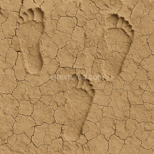Seamless 3d texture pbr 8k dry clay footprints with cracked earth surface