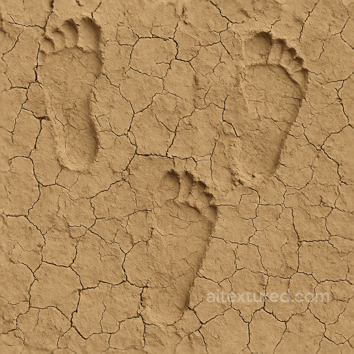 Dry Clay Footprints With Cracked Earth Surface seamless Footprints PBR texture