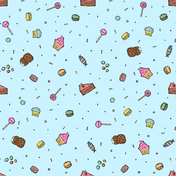 Colorful Birthday Sweets on Light Blue seamless PBR texture preview