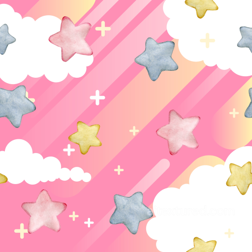 Watercolor Star Pattern Texture with Pastel Colors and Clouds seamless Baby girl  PBR texture
