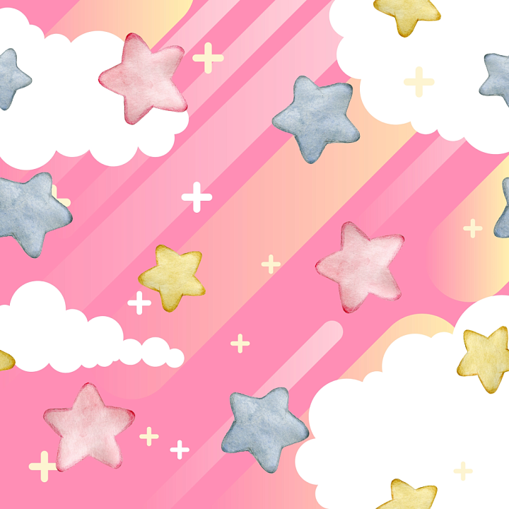 Watercolor Star Pattern with Pastel Colors and Clouds seamless PBR texture preview