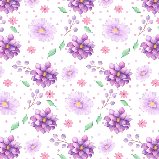 Purple Flower Pattern Fabric Seamless Texture with Watercolor Style seamless Purple Flower PBR texture