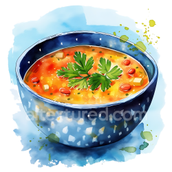 seamless Breakfast Lentil Soup in Blue Bowl - Watercolor Style Illustration texture 8k free download PBR