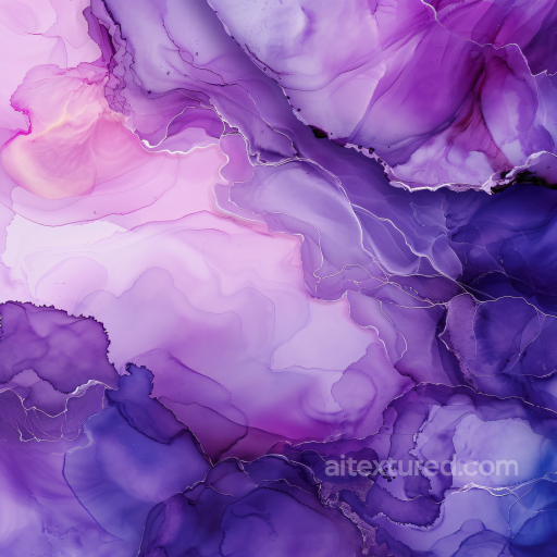 Alcohol Ink PBR Texture Featuring Elegant Purple and Violet Fluid Marbling with Gold Veins seamless Alcohol ink PBR texture