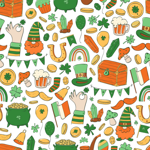 Seamless 3D PBR Texture with St Patrick Digital Paper Bundle Icons & Colors