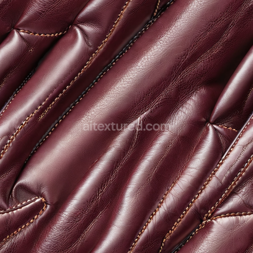 Seamless 3D Burgundy Quilted Leather PBR Texture with Prominent Stitching and Smooth Grain