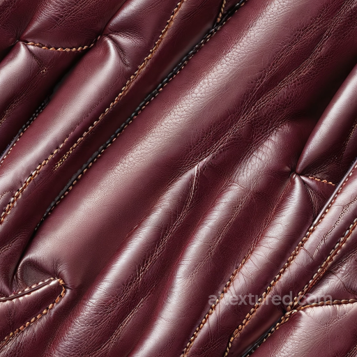 Burgundy Quilted Leather PBR Texture with Prominent Stitching and Smooth Grain seamless Leather PBR texture