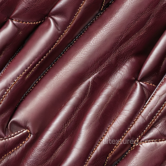 Burgundy Quilted Leather PBR Texture with Prominent Stitching and Smooth Grain Leather texture preview