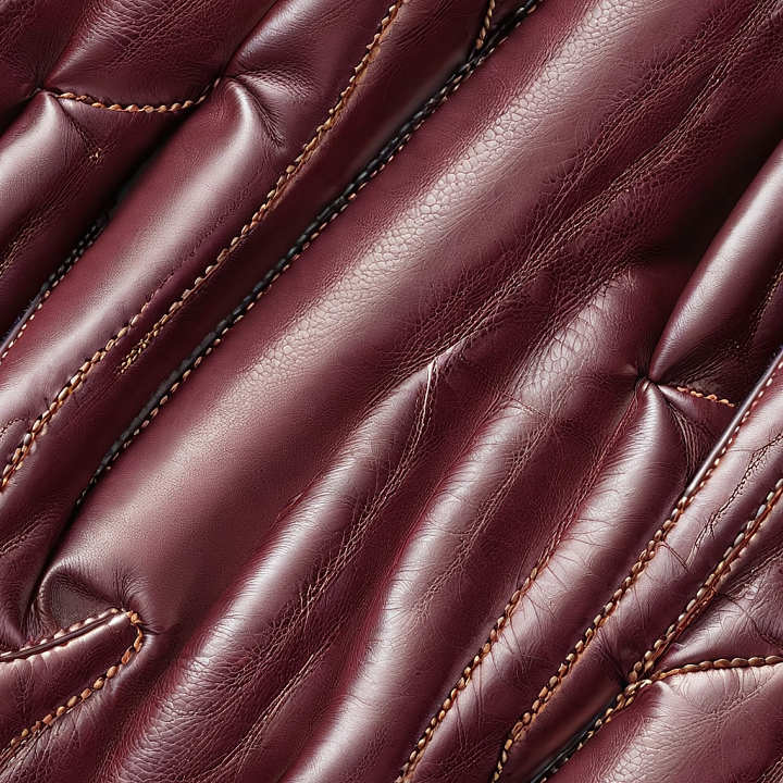 Burgundy Quilted Leather with Prominent Stitching and Smooth Grain seamless PBR texture preview