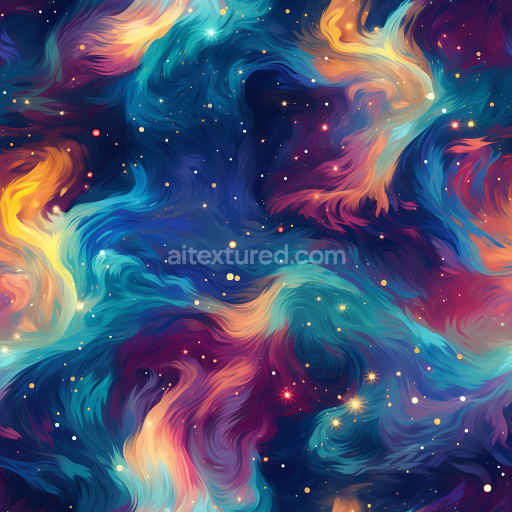 Seamless 3D Space PBR Texture Featuring Vibrant Swirling Nebula Clouds and Starfield