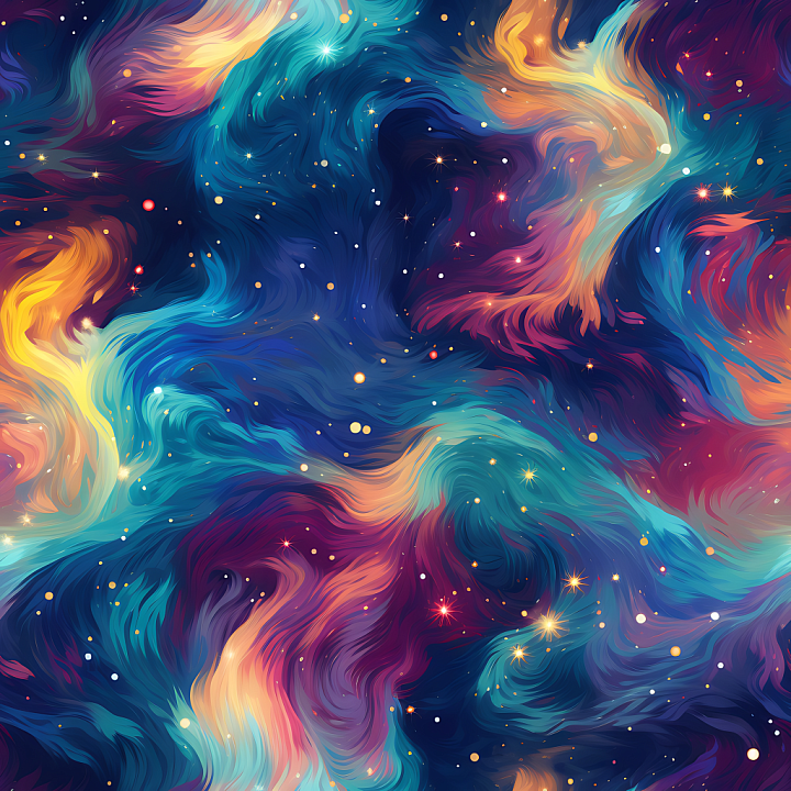 Space Featuring Vibrant Swirling Nebula Clouds and Starfield seamless PBR texture preview