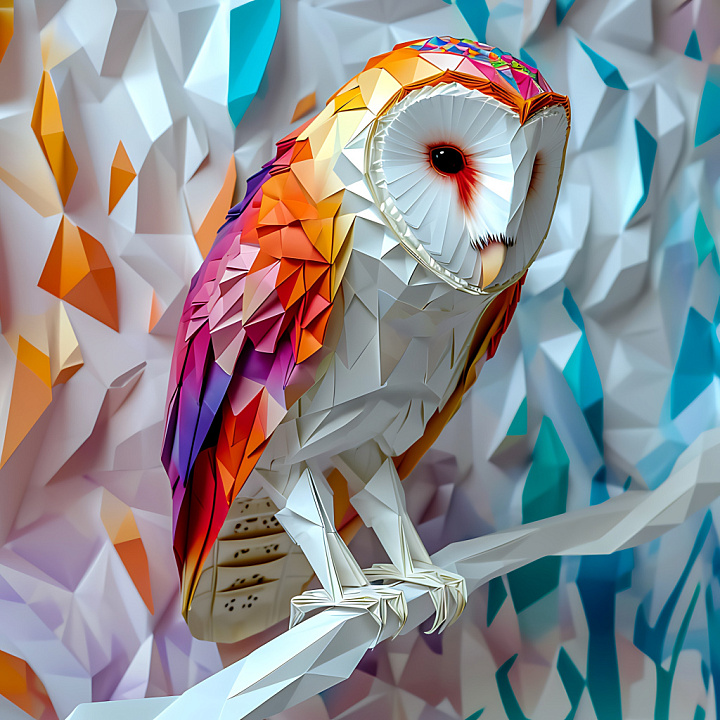 Featuring Low-Poly Multicolor Barn Owl Feather Pattern seamless PBR texture preview