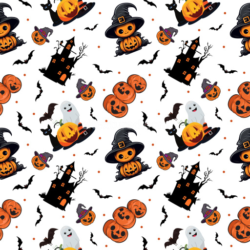 Pattern Bundle - Seamless 3D Halloween Pattern PBR Texture Featuring Pumpkins, Ghosts & Haunted Houses texture preview
