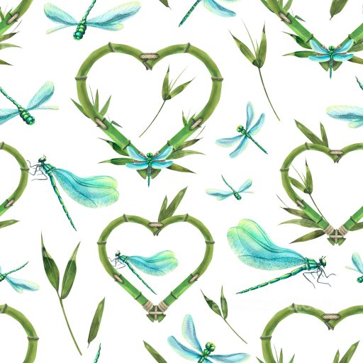 Featuring Dragonflies and Bamboo Heart Motifs seamless Dragonfly PBR texture