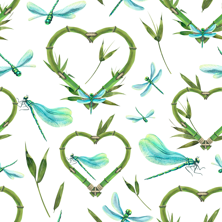 Featuring Dragonflies and Bamboo Heart Motifs seamless PBR texture preview