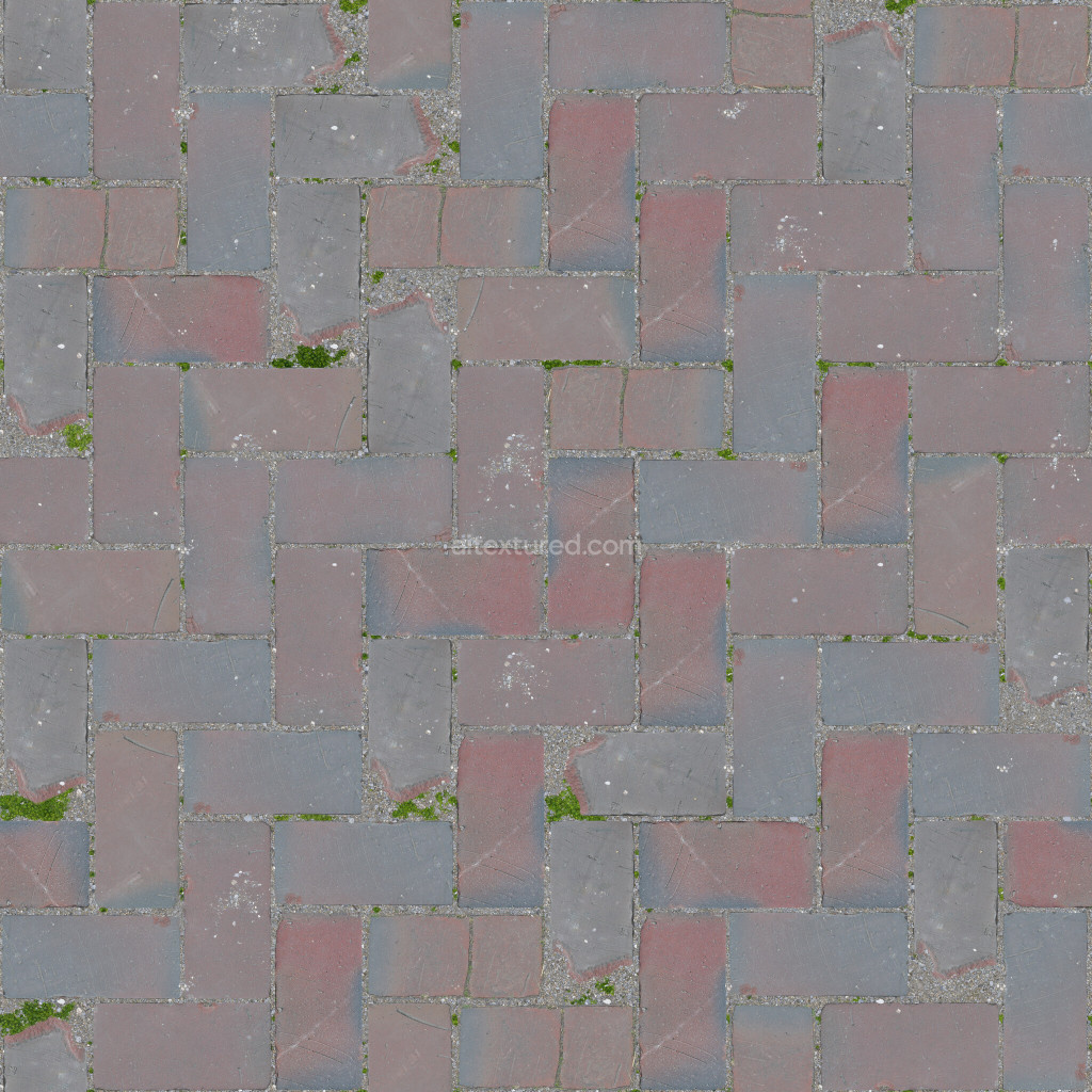 Seamless paving stones PBR texture with weathered bricks