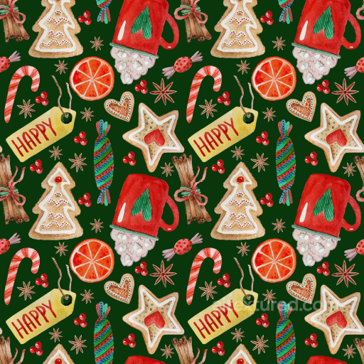 Festive Christmas Holiday Pattern Seamless Texture with Gingerbread Cookies and Candy seamless Christmas Holiday PBR texture