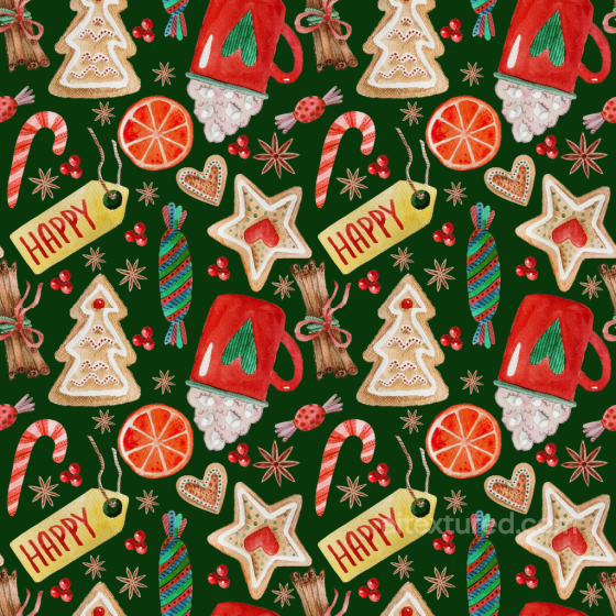 Festive Christmas Holiday Pattern Seamless Texture with Gingerbread Cookies and Candy Christmas Holiday texture preview