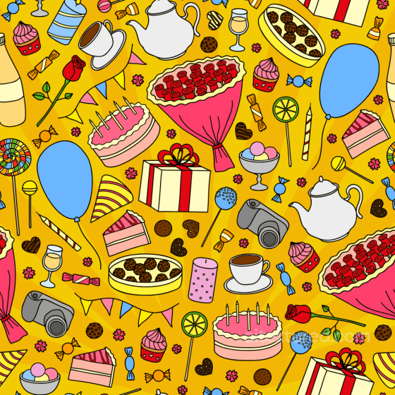 Birthday Party Illustrated Pattern Texture in Bright Colors Birthday texture preview