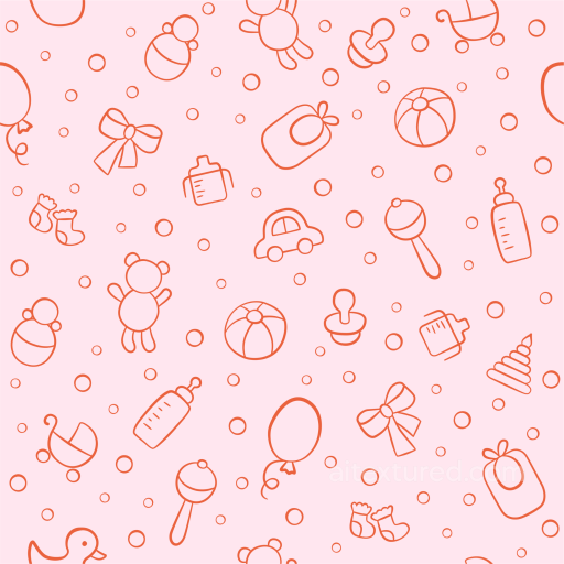 Featuring Baby Girl Themed Line Art Icons on Soft Pink seamless Baby girl PBR texture