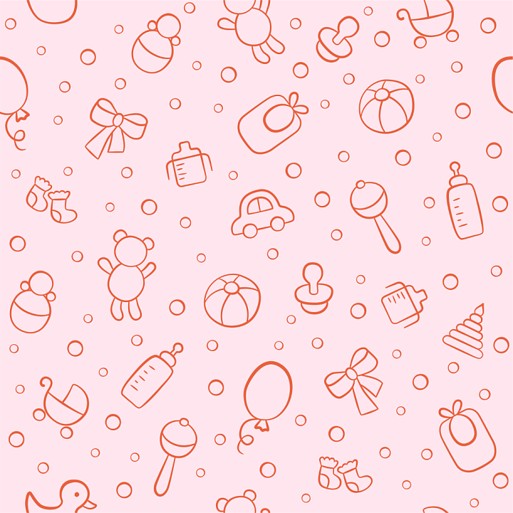 Featuring Baby Girl Themed Line Art Icons on Soft Pink seamless PBR texture preview