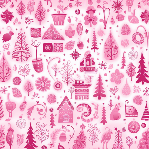 Seamless 3D PBR Christmas Digital Paper Texture with Pink Festive Motifs