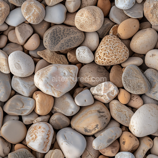 Seamless 3D Stone Pebbles PBR Texture with Smooth Rounded River Rocks in Natural Earth Tones