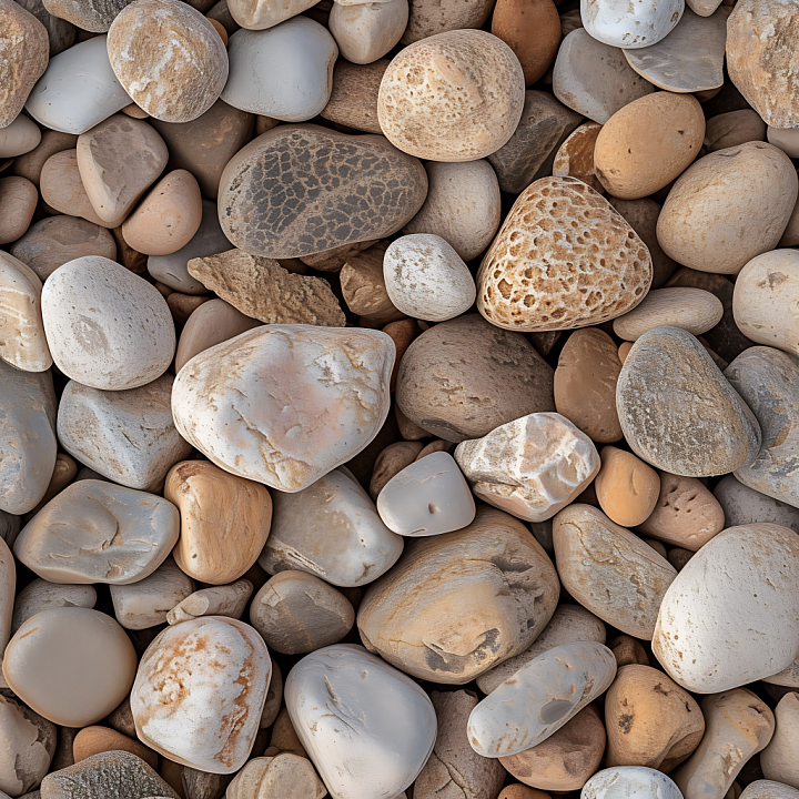 Stone Pebbles with Smooth Rounded River Rocks in Natural Earth Tones seamless PBR texture preview