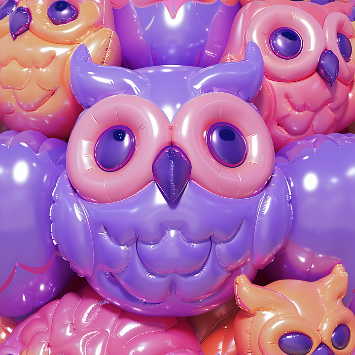 Inflated Vinyl Owl Balloon with Purple and Peach Colors seamless PBR texture preview