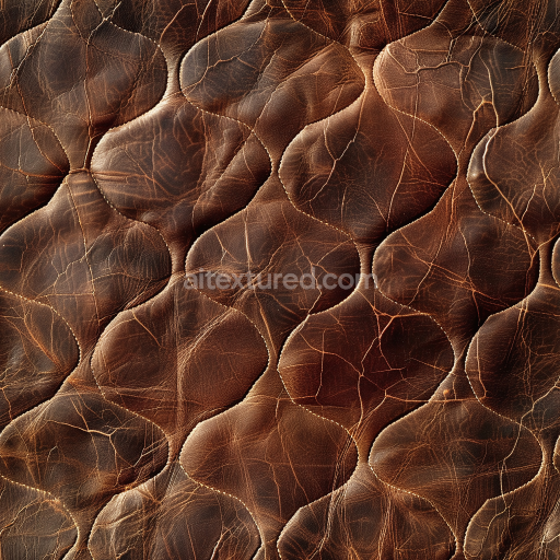 Seamless 3D PBR cracked vintage brown leather texture with stitched quilted panels