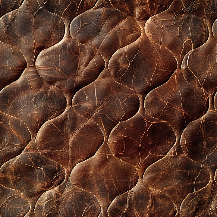 Cracked Vintage Brown Leather With Stitched Quilted Panels seamless PBR texture preview