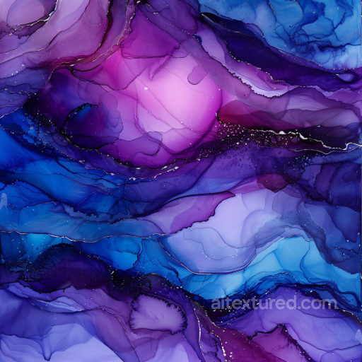 Alcohol Ink PBR Texture Featuring Violet and Blue Fluid Waves with Translucent Layers seamless Alcohol ink PBR texture