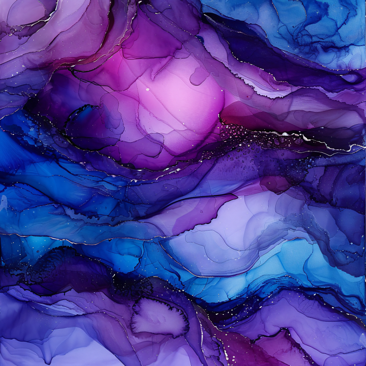 Alcohol Ink Featuring Violet and Blue Fluid Waves with Translucent Laye… seamless PBR texture preview